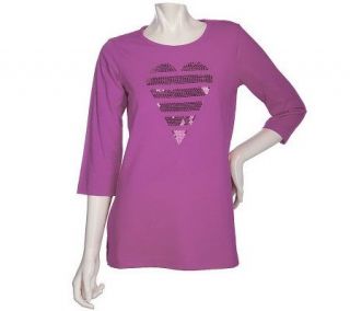 Quacker Factory 3/4 Sleeve Skinny Heart Tunic T shirt —