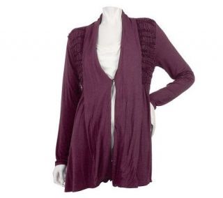 LOGO by Lori Goldstein Open Front Cardigan with Shirring Detail