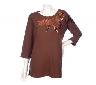 Quacker Factory 3/4 Sleeve Sequin Branch T shirt —