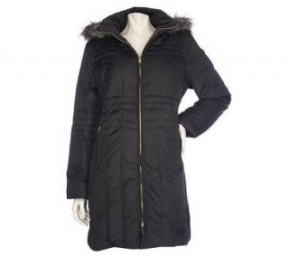 Centigrade Quilted Down Coat with Removable Faux Fur Hood —