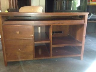 Ethan Allen Computer Desk with Keyboard Printer Drawers Built in Plug
