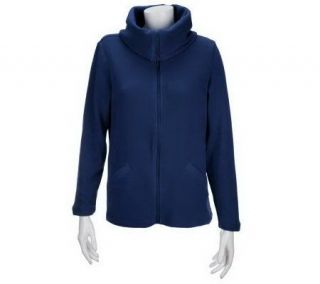 Denim & Co. Zip Front Fleece Jacket W/ Pockets & Wide Collar