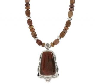 Southwestern Sterling Petrified Wood Enhancer with Bead Necklace