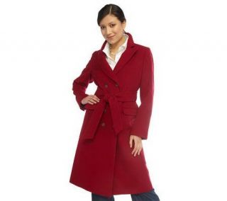 Isaac Mizrahi Live Double Breasted Wool Blend Trench Coat —