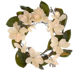 BethlehemLights 24 Prelit Magnolia Flower Wreath —