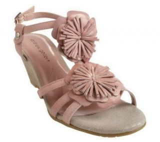As Is Andrew Geller Wedge Sandals with Flower Detail   A230353