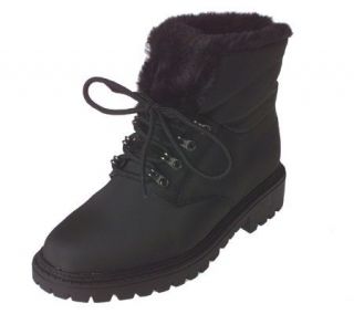 London Fog Nylon Lace up All Weather Boots with Faux Fur Trim