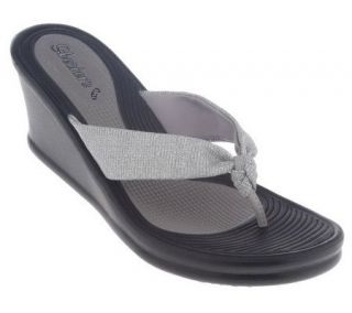Skechers Glitter Mesh Thong Sandals on Wedge Heel —