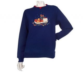 Quacker Factory Embroidered Fleece Contrast Neck Sweatshirt — 