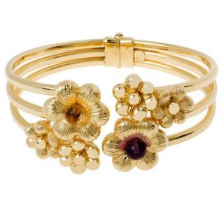 Arte dOro Floral Hinged Cuff with Gemstone Detail, 18K Gold