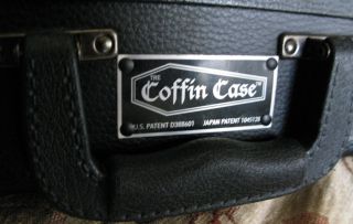 Huge Black Velvet Interior Coffin Case w Inside Compartment Guitar