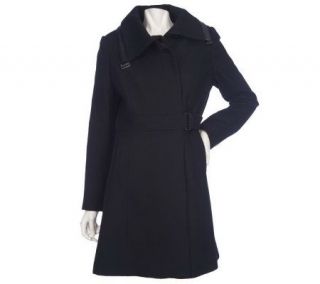 Centigrade Wool Blend Hidden Closure Coat with Faux Leather Trim