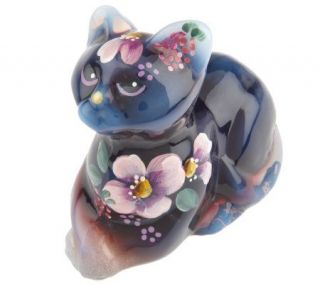 Fenton Art Glass Plum Opalescent Perky Cat Figurine —
