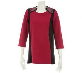 Bob Mackies Embroidered Colorblock Tunic with Bead Detail —