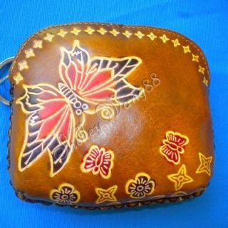 1x Genuine Cattle Leather Coin Change Purse Butterfly