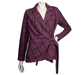 EffortlessStyle by Citiknits Plaid Knit Jacket with Side Sash