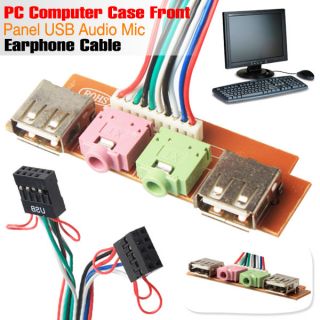 PC Computer Case Front Panel USB Audio Mic Earphone Cable