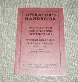  Western Radial Drill Operators Parts Manual
