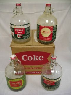 SET OF 4 SODA FOUNTAIN COCA COLA SYRUP JUG BOTTLES W BOX ALL DIFFERENT