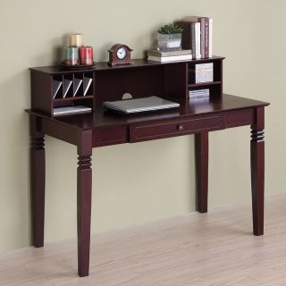 Solid Wood Computer Desk With Hutch in Walnut Brown