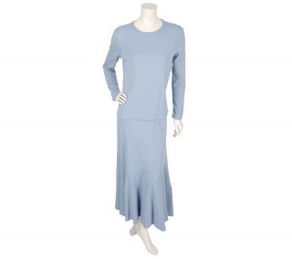Nina Leonard Long Sleeve Top & Long Skirt w/ Stitch Detail —