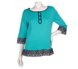Bob Mackies Embroidered Sheer Border Pullover Sweater —