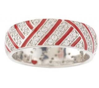 Hidalgo Diamonique Sterling Enamel Striped Design Eternity Ring