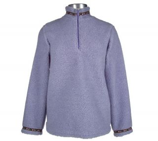 Denim & Co. Berber Fleece 1/2 Zip Pullover with Ribbon Trim — 