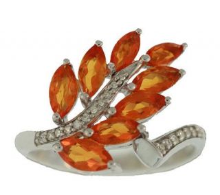 00 ct tw Fire Opal & Diamond Accent Leaf Ring, Sterling —