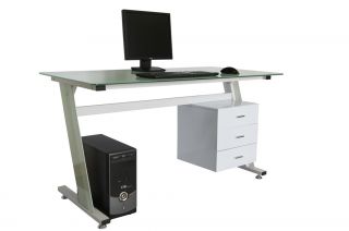 Safo Mercury Computer Table Workstation Black or White Glass Frame
