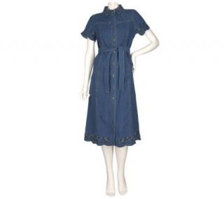 Denim & Co. Embroidered Denim Shirtdress with Belt —