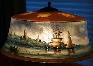 Original Pairpoint New Bedford Harbor Scene Reverse Painted Lamp Base