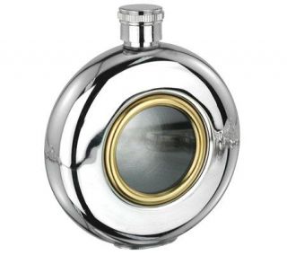 5oz Glass Window Stainless Steel and Goldtone Round Flask   H348731