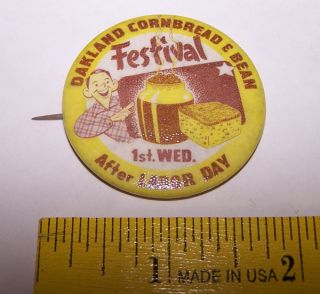 Vintage Oakland Cornbread Bean Festival Pinback Button Illinois