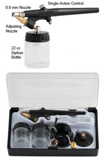  Siphon Feed Airbrush Set w Air Hose Fitting Extra Bottles