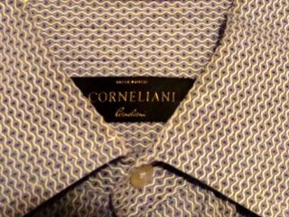 Corneliani Versatile Shirt Italy Cotton Blue Gray Geo XL 16.5/35