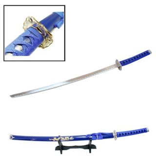40 Katana Sword Blue Dragon Carbon Steel w Stand Collectible Samurai