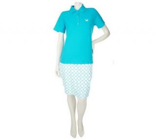Sport Savvy Stretch Knit Jersey Printed Skort and Polo Butterfly Top 