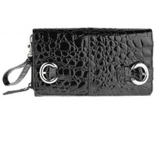 Croco Embossed Double Buckle Everything Wallet —