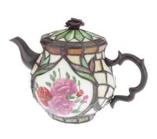 Tiffany Style Hand Painted Rose Design 7 Tea Pot Lamp —
