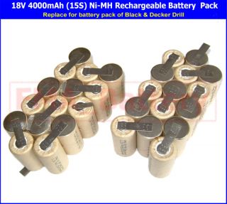 NiMH Sub C 18V 4000mAh Cordless Drill Battery Pack for Black Decker