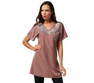 CV by Cynthia Vincent V Neck Tunic with Beading and Embroidery