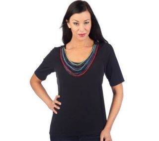 George Simonton Milky Knit 3/4 Sleeve Top with Necklace —