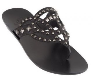 As Is B. Makowsky Leather Thong Sandals w/Stud Grommet Detail