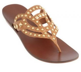 As Is B. Makowsky Leather Thong Sandals w/Stud Grommet Detail 
