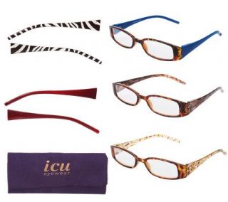 ICU Set of 3 Readers with Interchangeable Temple Sets and Case