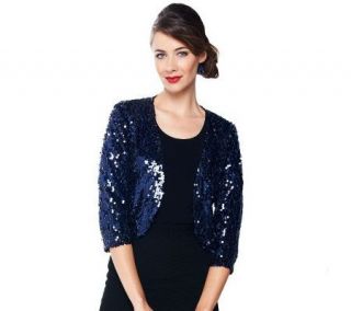Joan Rivers Sequin Shrug with 3/4 Sleeves —