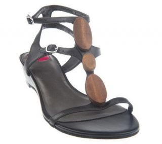Gretta Leather Ankle Strap Wood Bead Detail Sandals —