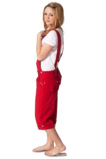 Womens 3 4 Length Bib Overalls Red Ladies Cotton Bib Summer Pants