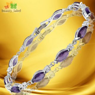 Fashion Lady Jewelry Purple Amethyst White Gold Gold GP Bracelet Hand